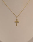 18K Gold Beaded Cross Pendant