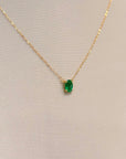 18K Solid Gold Oval Emerald Necklace