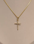 18K Solid Gold Pavé Zirconia Cross Pendant